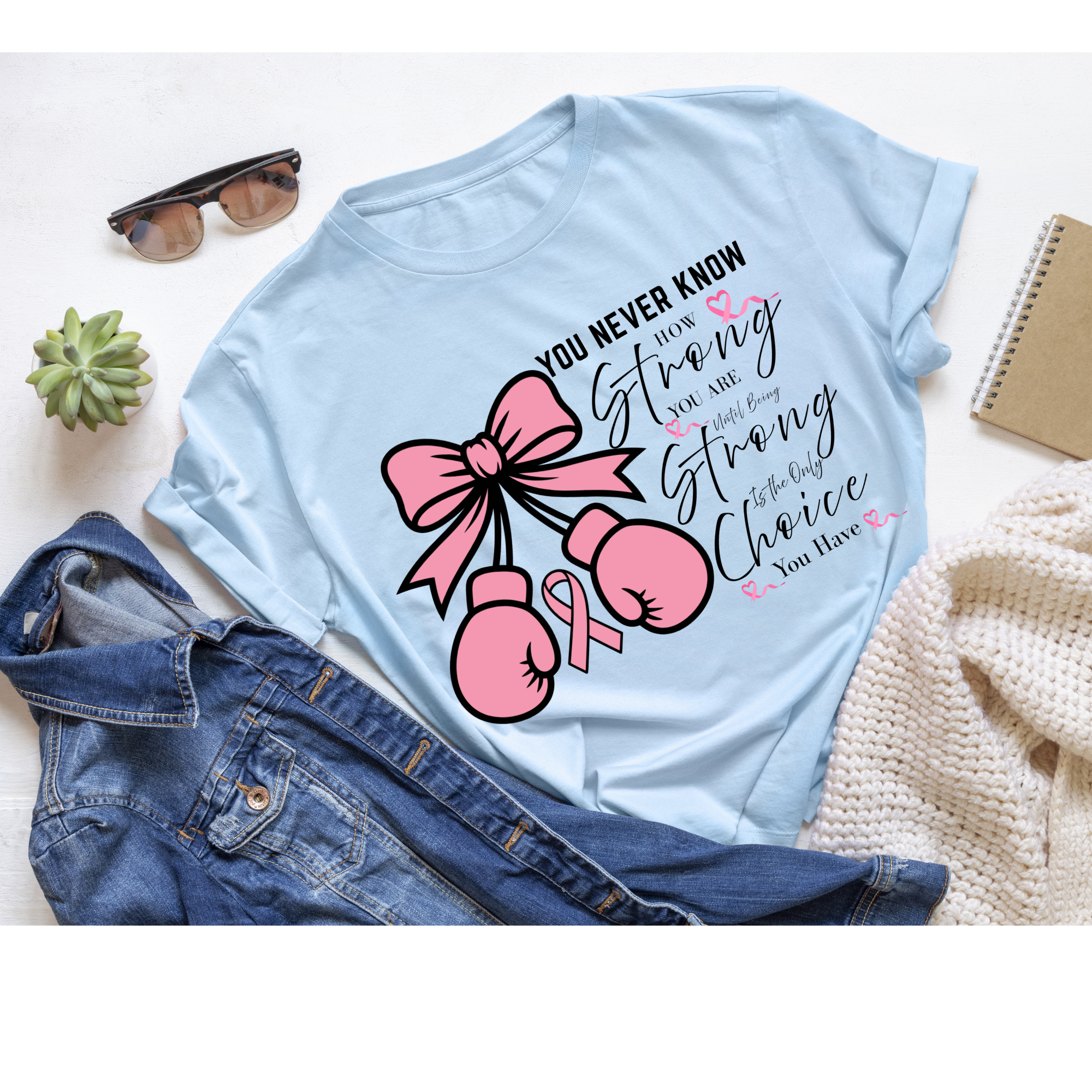 Be strong| women T-shirt pink and white blue